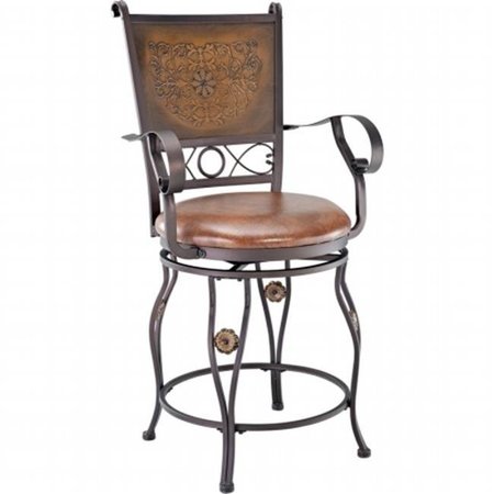 POWELL Powell 222-430 Big & Tall Copper Stamped Back Counter Stool with Arms - Bronze Powder Coat 222-430